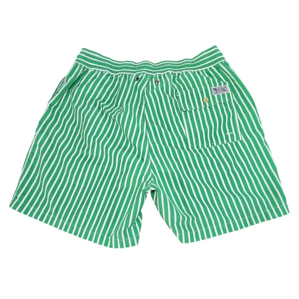 VTG Polo Ralph Lauren Mens‎ Traveler Striped Swim Trunks Green & White XL